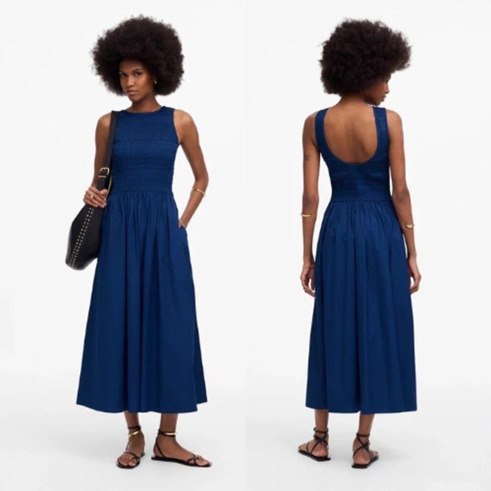 Madewell Womens Melody Scoopback Smocked Midi Dress NW232 Blue Moon Sze PXXS NWT